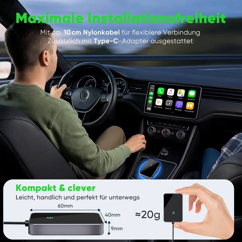 Salcar Wireless CarPlay Adapter für iPhone – Dualband 5,8 GHz, Verzögerungsfrei, Plug & Play Dongle für kabelloses CarPlay, kompatibel mit iPhone 6 & iOS 10+