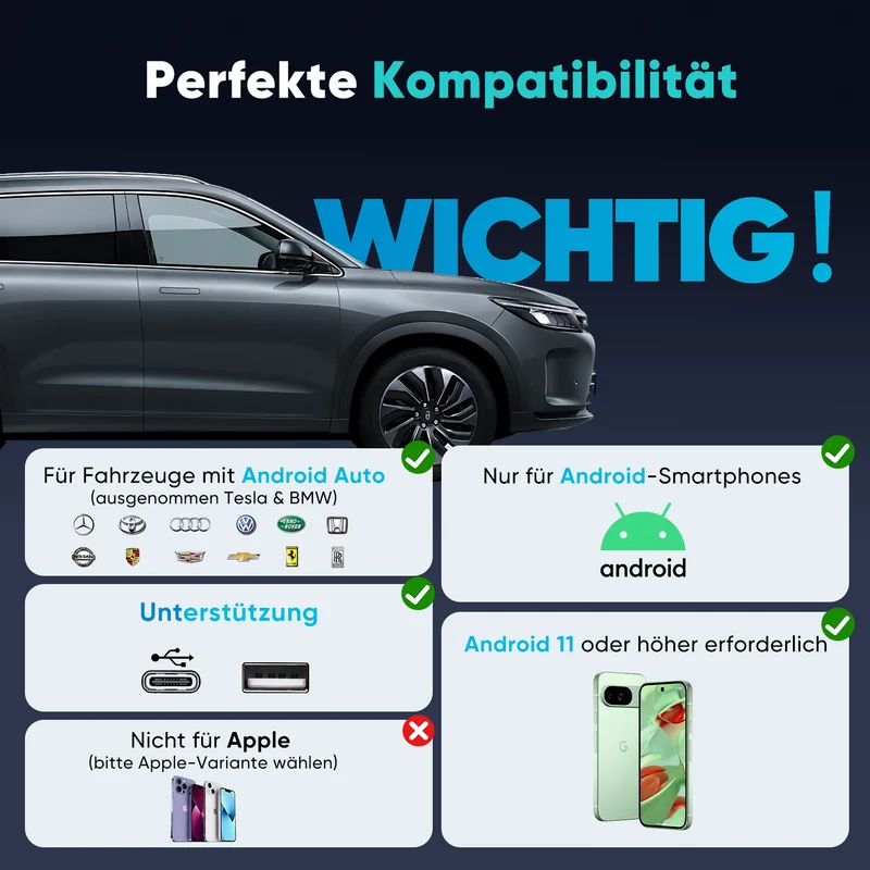 Salcar Kabelloser Android Auto Adapter – 2025 Upgrade, Wireless USB Dongle mit Dualband WiFi für stabile & unterbrechungsfreie Verbindung, kompatibel mit Android 11+