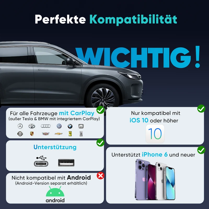 Salcar Kabelloser CarPlay Adapter für iPhone – 2025 Upgrade, Wireless USB Dongle für stabiles & unterbrechungsfreies CarPlay, kompatibel mit iOS 10+