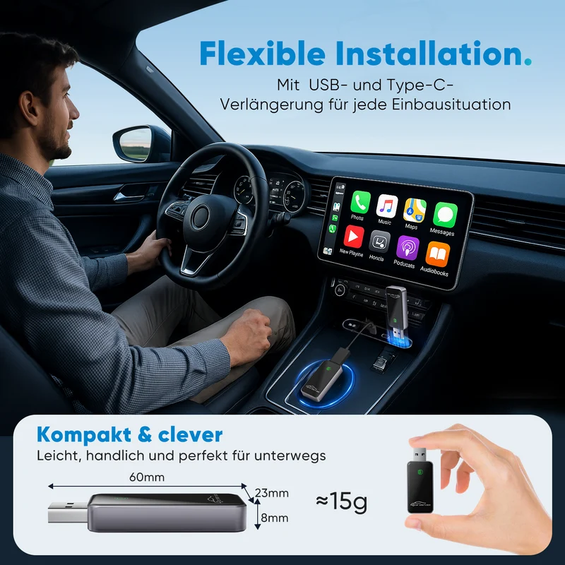 Salcar Kabelloser CarPlay Adapter für iPhone – 2025 Upgrade, Wireless USB Dongle für stabiles & unterbrechungsfreies CarPlay, kompatibel mit iOS 10+