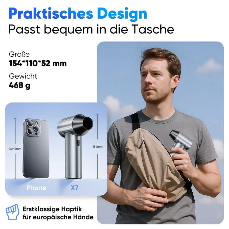 Salcar Elektrisches Staubgebläse X7 – Tragbares 3-Gang Air Duster mit Ultrakurzer Laufzeit für PC, Auto & Outdoor