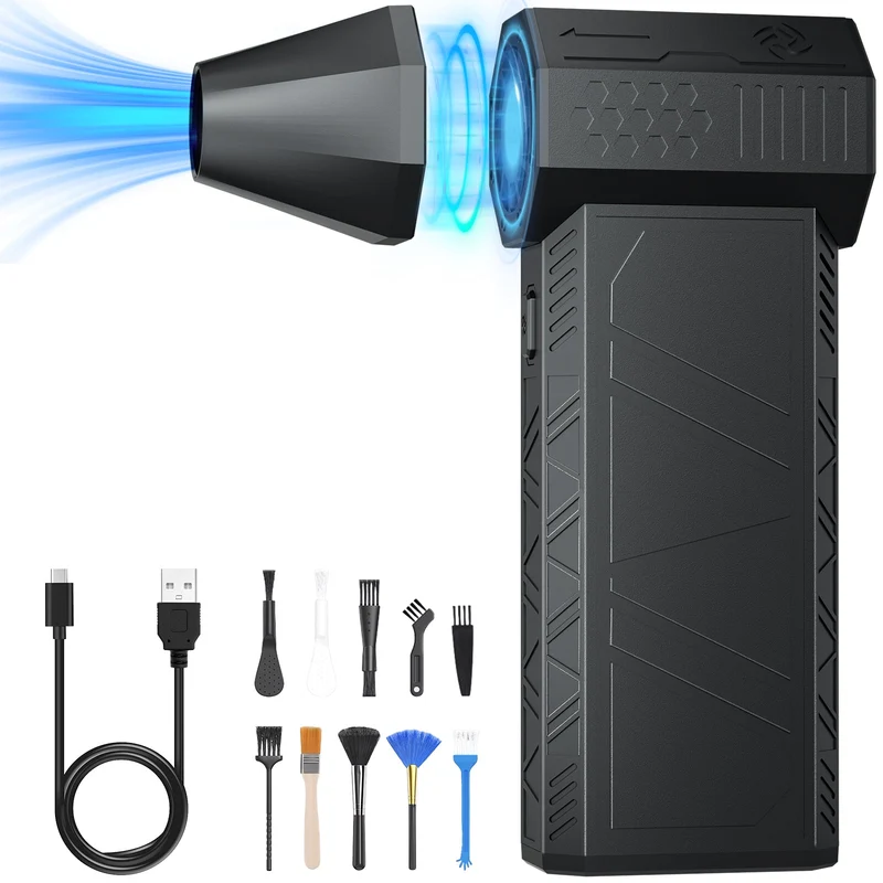 Salcar Elektrischer Air Duster X3 mit 130.000 U/min – Tragbares & Wiederaufladbares Staubgebläse mit 3 Stufen, Turbotaste & Super-Power für PC, Auto & Haushalt