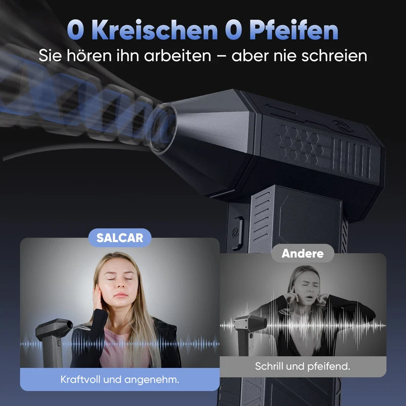 Salcar Elektrischer Air Duster X3 mit 130.000 U/min – Tragbares & Wiederaufladbares Staubgebläse mit 3 Stufen, Turbotaste & Super-Power für PC, Auto & Haushalt