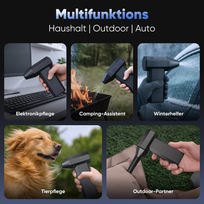 Salcar Elektrischer Air Duster X3 mit 130.000 U/min – Tragbares & Wiederaufladbares Staubgebläse mit 3 Stufen, Turbotaste & Super-Power für PC, Auto & Haushalt