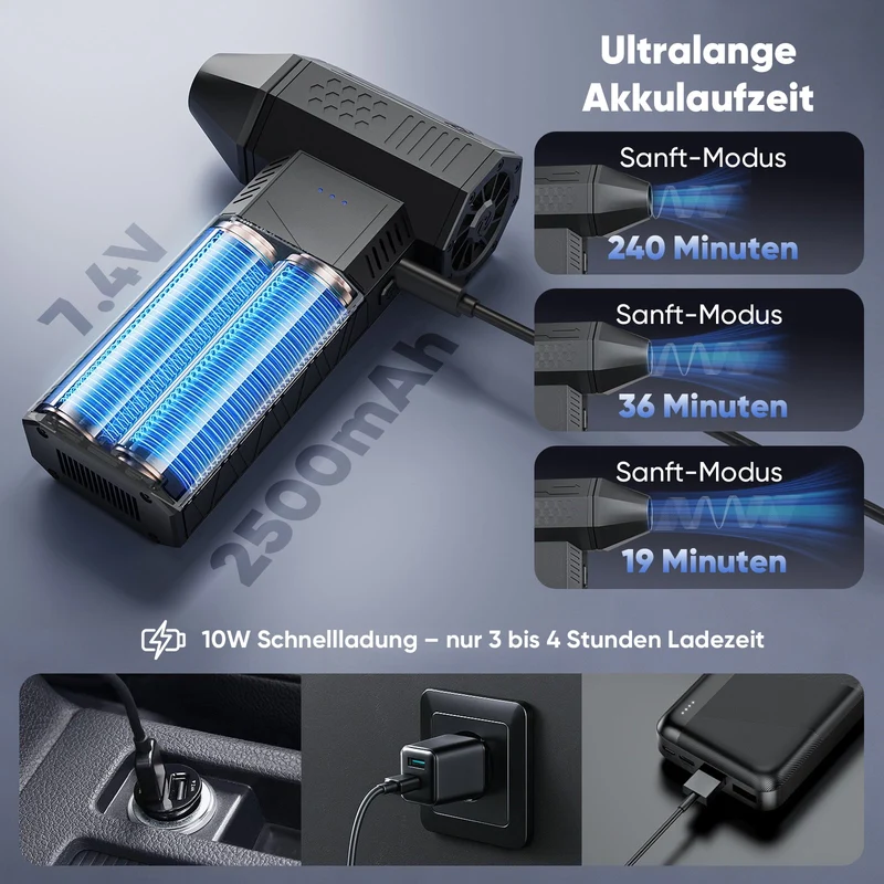 Salcar Elektrischer Air Duster X3 mini mit 110.000 U/min – Tragbares & Wiederaufladbares Staubgebläse mit Turbomodus für PC, Auto & Haushalt