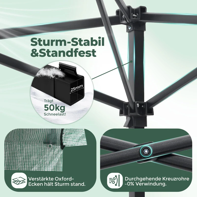 Sekey Pop-Up Foliengewächshaus 240×240×180 cm Großes Gewächshaus mit One-Touch-System für schnellen Aufbau im Garten