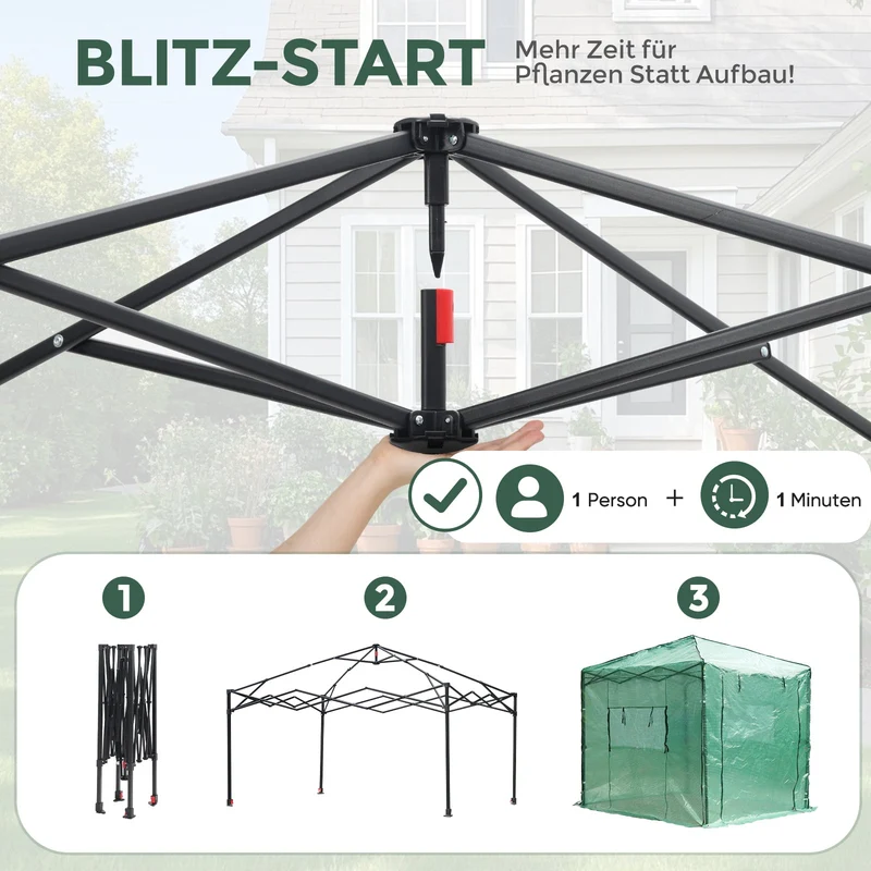 Sekey Pop-Up Foliengewächshaus 240×240×180 cm Großes Gewächshaus mit One-Touch-System für schnellen Aufbau im Garten