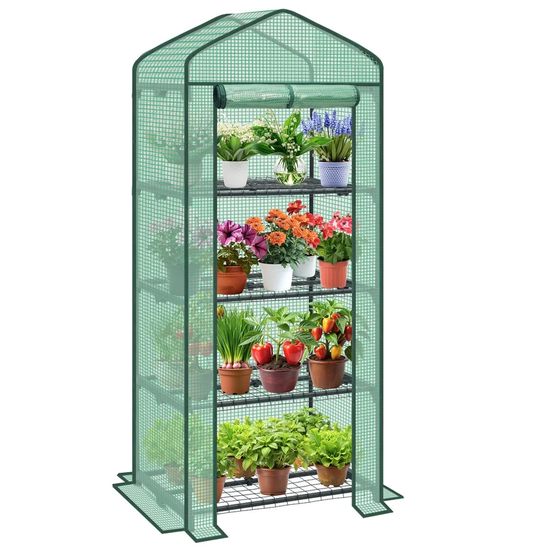 Sekey Mini-Gewächshaus für Tomaten mit 4 EbenenKompaktes Foliengewächshaus für Balkon & Garten, Stabil & Platzsparend (160×70×50 cm)