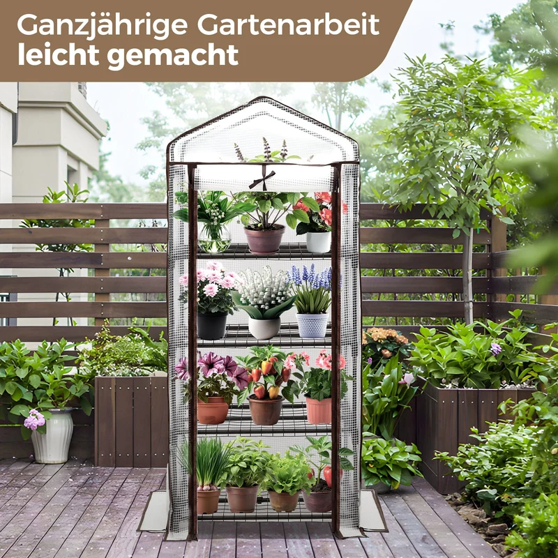 Sekey Mini-Gewächshaus für Tomaten mit 4 EbenenKompaktes Foliengewächshaus für Balkon & Garten, Stabil & Platzsparend (160×70×50 cm)