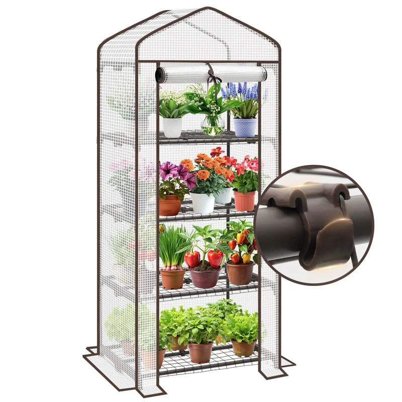 Sekey Mini-Gewächshaus für Tomaten mit 4 EbenenKompaktes Foliengewächshaus für Balkon & Garten, Stabil & Platzsparend (160×70×50 cm)