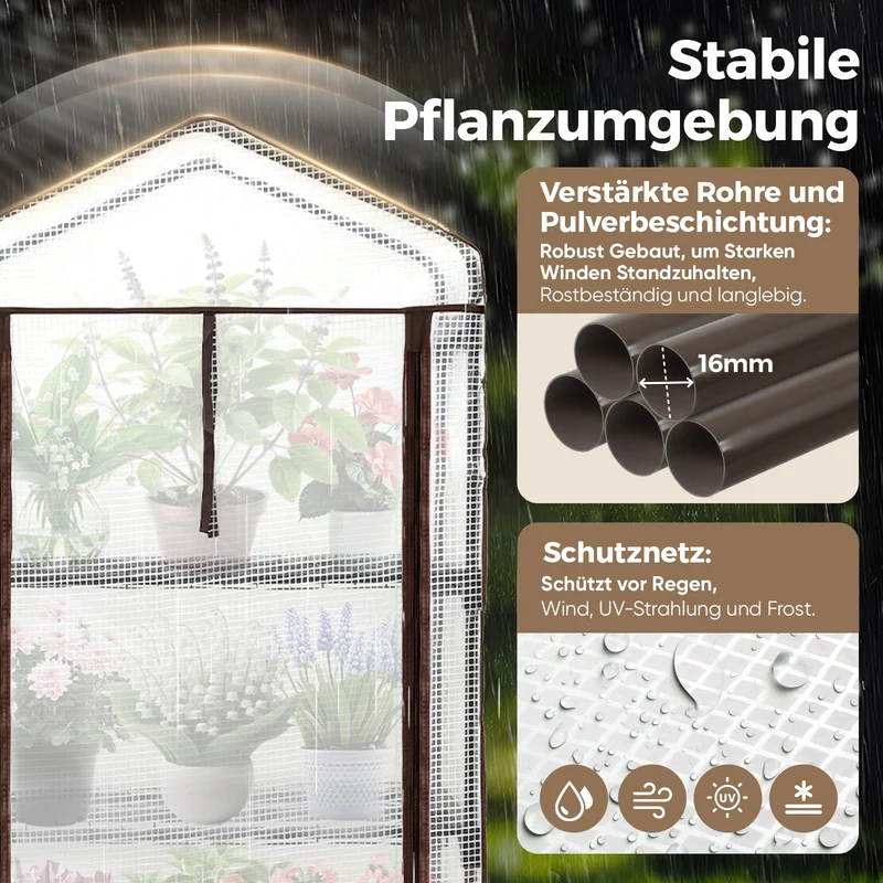 Sekey Mini-Gewächshaus für Tomaten mit 4 EbenenKompaktes Foliengewächshaus für Balkon & Garten, Stabil & Platzsparend (160×70×50 cm)