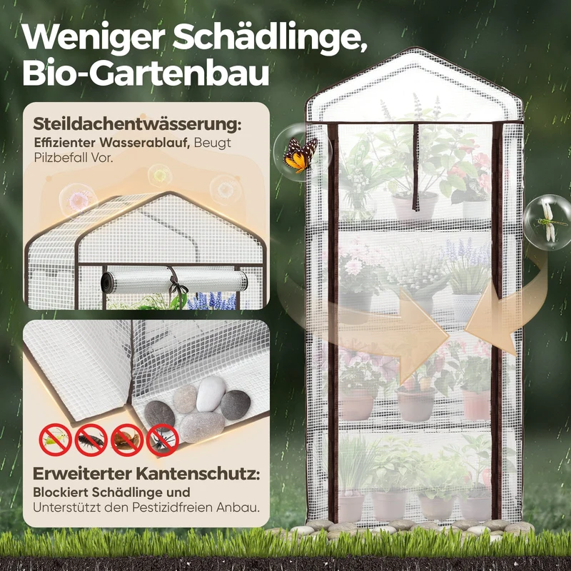 Sekey Mini-Gewächshaus für Tomaten mit 4 EbenenKompaktes Foliengewächshaus für Balkon & Garten, Stabil & Platzsparend (160×70×50 cm)