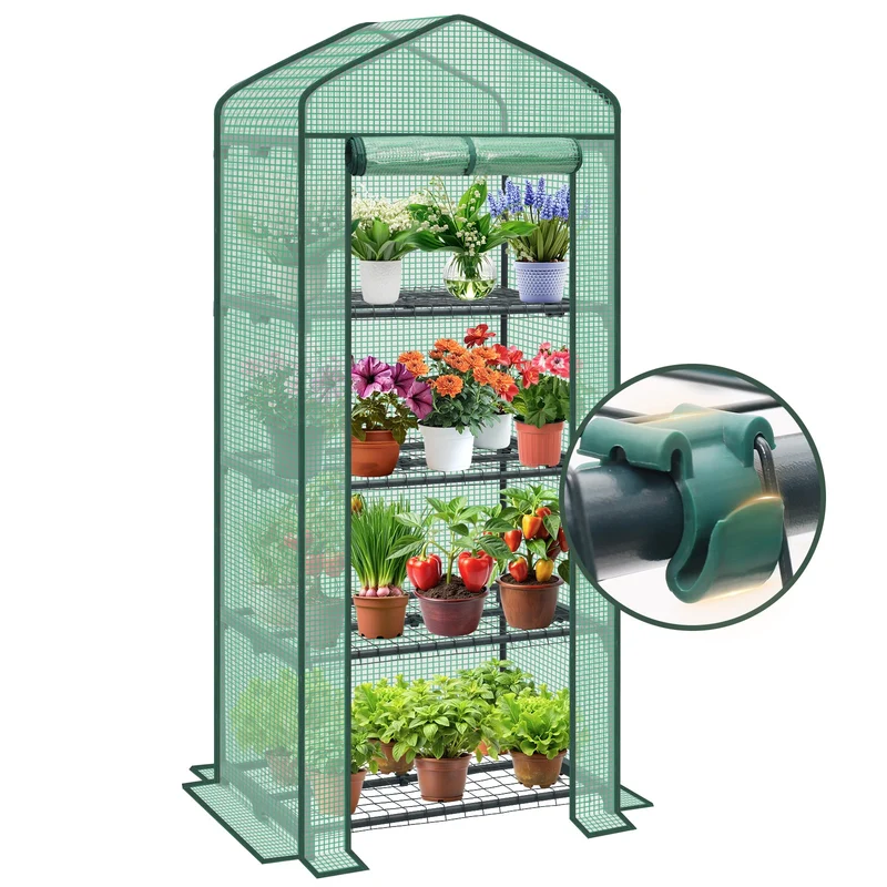 Sekey Mini-Gewächshaus für Tomaten mit 4 EbenenKompaktes Foliengewächshaus für Balkon & Garten, Stabil & Platzsparend (160×70×50 cm)