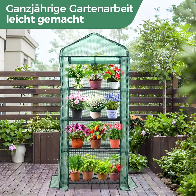 Sekey Mini-Gewächshaus für Tomaten mit 4 EbenenKompaktes Foliengewächshaus für Balkon & Garten, Stabil & Platzsparend (160×70×50 cm)