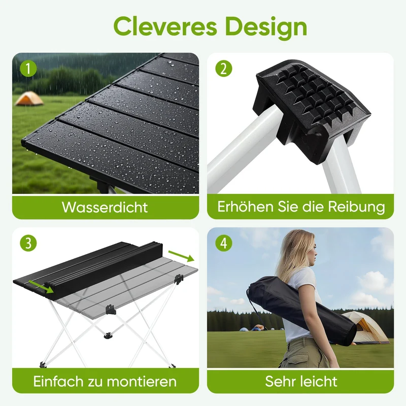 Sunula Klappbarer Campingtisch, Ultraleicht 1,7 kg, 30 kg Tragkraft, Wasserdicht, Rutschfest, 3 Größen, Einfach zu Montieren, Für Camping, Picknick, Garten, Outdoor