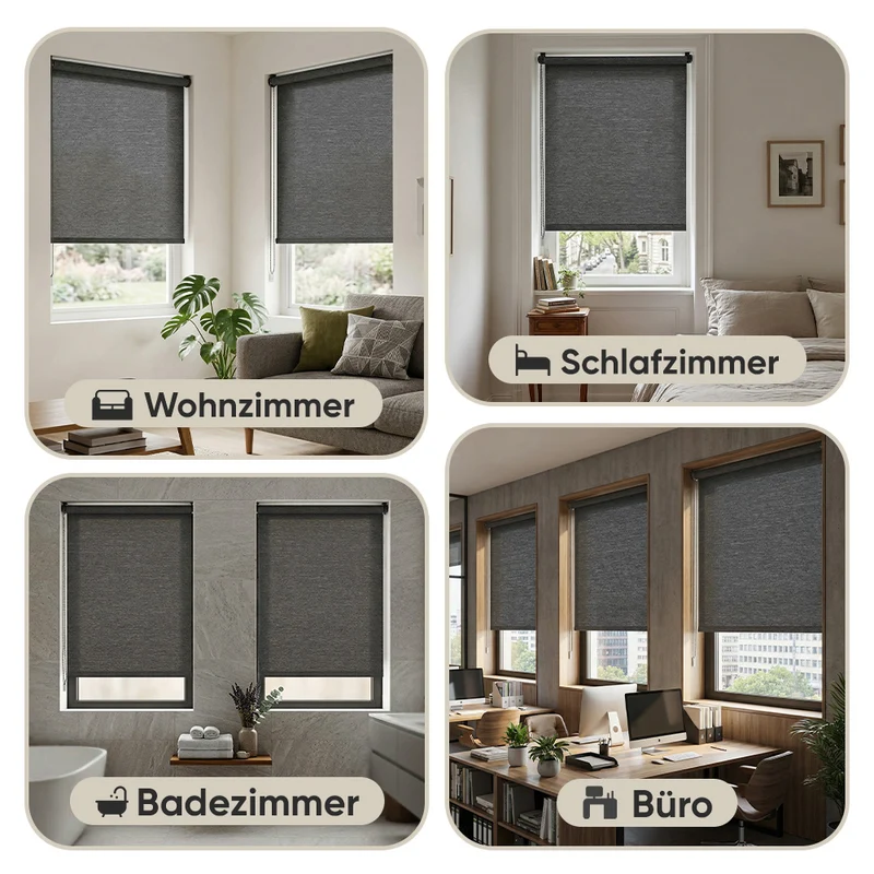 Sekey Klemmfix Seitenzugrollo Grau in Leinenoptik – Lichtdurchlässiges Fensterrollo ohne Bohren mit Klemmträgern & Schraubmontage