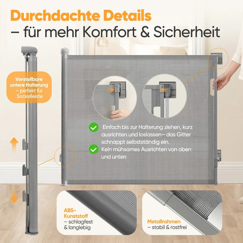 Sekey Ausziehbares Treppenschutzgitter 0–150 cm – TÜV & EN1930 zertifiziert, 97 cm hoch, feste Schraubmontage, Baby- & Haustiergitter für Treppe, Tür & Flur