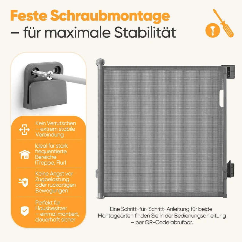 Sekey Ausziehbares Treppenschutzgitter 0–150 cm – TÜV & EN1930 zertifiziert, 97 cm hoch, feste Schraubmontage, Baby- & Haustiergitter für Treppe, Tür & Flur