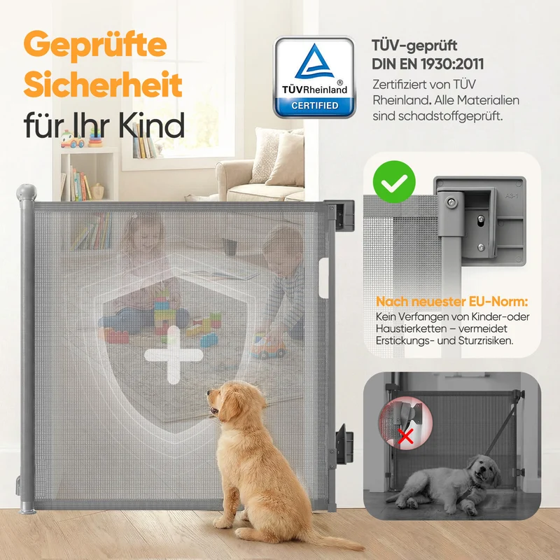 Sekey Ausziehbares Treppenschutzgitter 0–150 cm – TÜV & EN1930 zertifiziert, 97 cm hoch, feste Schraubmontage, Baby- & Haustiergitter für Treppe, Tür & Flur