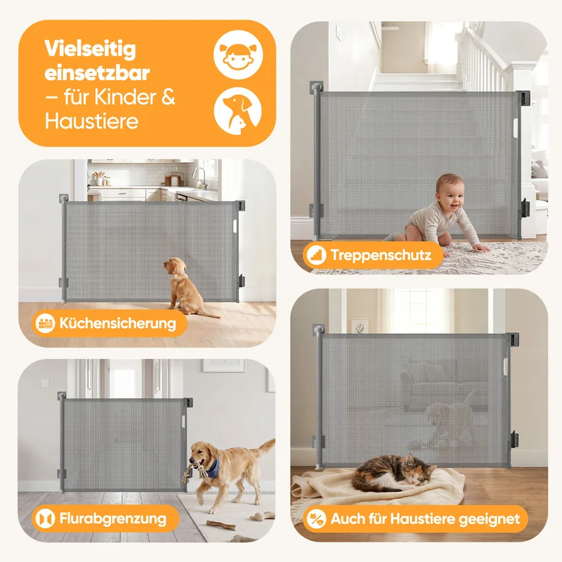 Sekey Ausziehbares Treppenschutzgitter 0–150 cm – TÜV & EN1930 zertifiziert, 97 cm hoch, feste Schraubmontage, Baby- & Haustiergitter für Treppe, Tür & Flur