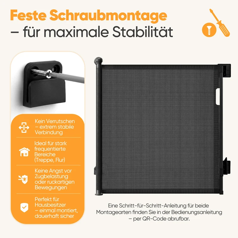 Sekey Ausziehbares Treppenschutzgitter 0–150 cm – TÜV & EN1930 zertifiziert, 97 cm hoch, feste Schraubmontage, Baby- & Haustiergitter für Treppe, Tür & Flur