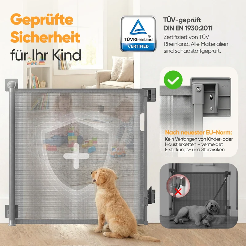 Sekey Ausziehbares Treppenschutzgitter 0–150 cm – TÜV-zertifiziertes Baby- & Haustiergitter, 97 cm hoch, ohne Bohren, für Treppe, Tür & Flur