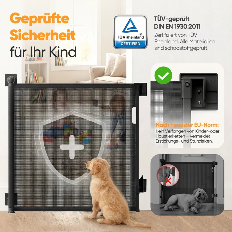 Sekey Ausziehbares Treppenschutzgitter 0–150 cm – TÜV-zertifiziertes Baby- & Haustiergitter, 97 cm hoch, ohne Bohren, für Treppe, Tür & Flur