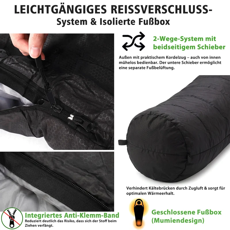 Sekey 4-Jahreszeiten Mumienschlafsack Erwachsene – 1,7 kg Schlafsack mit Anti-Klemm-Reißverschluss, wasserabweisend & atmungsaktiv, Komforttemperatur +5 °C, für Camping, Trekking & Outdoor