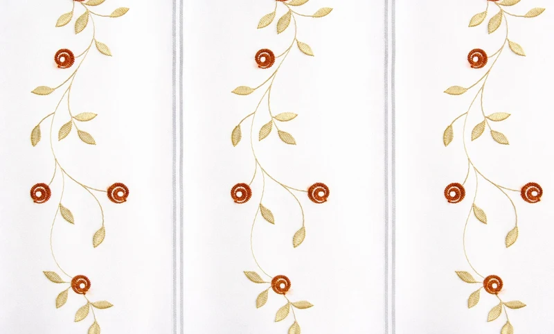 nach Maß Scheibengardine weiß Rose Höhe 45cm bestickt creme rostbraun