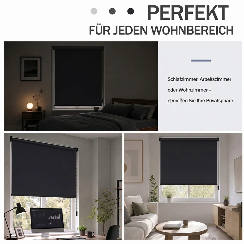 Salcar Thermorollo ohne Bohren Klemmfix – Verdunkelungsrollo für Fenster & Tür, Seitenzugrollo mit Thermobeschichtung, Sonnenschutz & Hitzeschutz, Sichtschutzrollo Schwarz