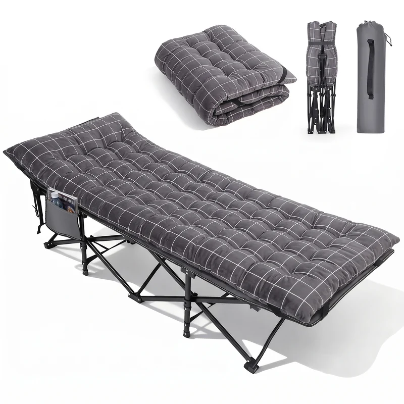 Sekey Feldbett Klappbar mit Matratze 190 × 71 cm – Campingbett bis 200 kg, Faltbett mit 7 cm Matratze, Tragbares Gästebett für Outdoor, Reisen & Zuhause