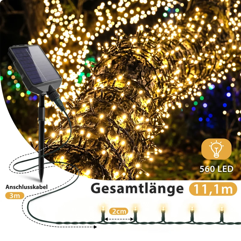 Salcar Solar Cluster Lichterkette Außen mit Fernbedienung – Warmweiß LED Lichterkette mit 13 Modi, Solar & USB Aufladung, Wetterfest Gartenbeleuchtung für Balkon, Terrasse & Party