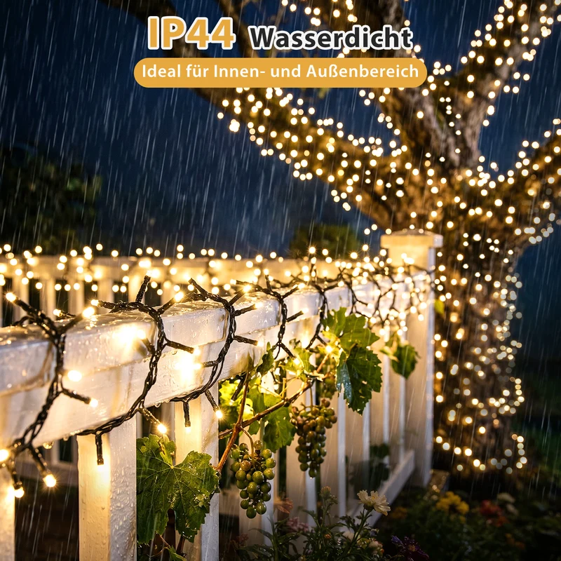 Salcar Solar Cluster Lichterkette Außen mit Fernbedienung – Warmweiß LED Lichterkette mit 13 Modi, Solar & USB Aufladung, Wetterfest Gartenbeleuchtung für Balkon, Terrasse & Party