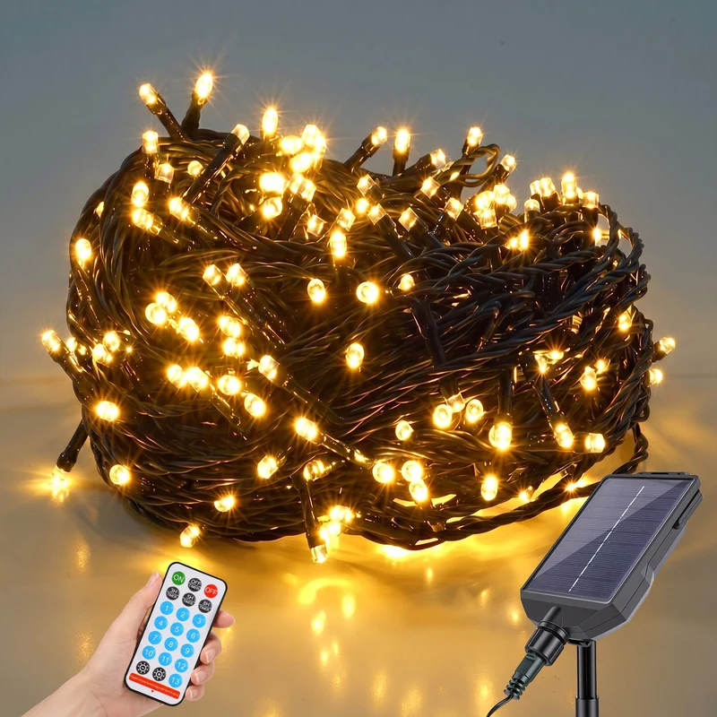 Salcar Solar Lichterkette Außen mit Fernbedienung – Warmweiß LED Gartenbeleuchtung mit 13 Modi, Wetterfest Solar Lichterkette für Balkon, Terrasse, Garten & Hochzeit