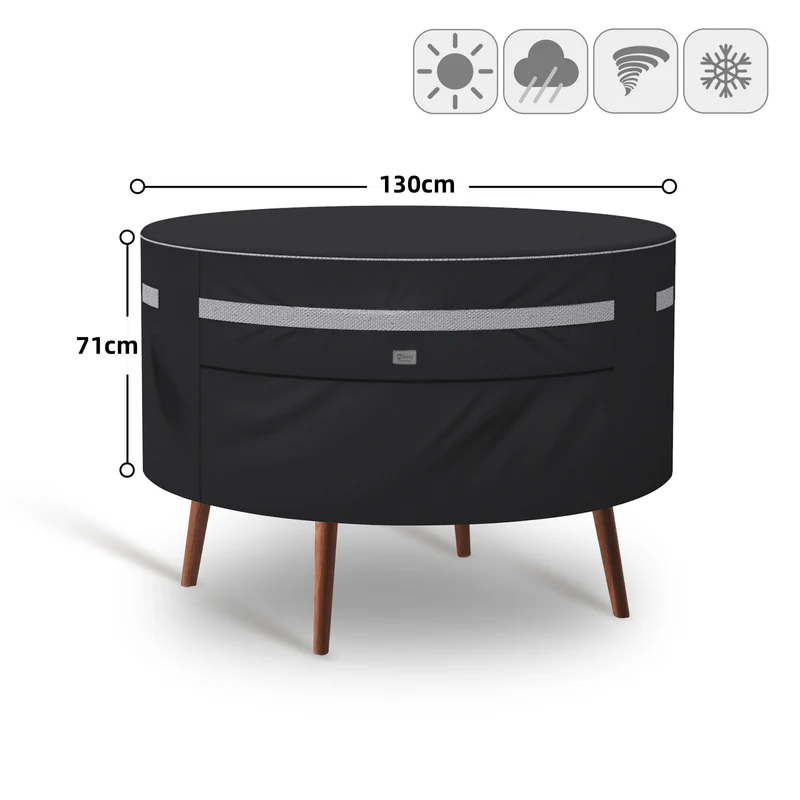 Sekey Runde Gartenmöbel Schutzhülle Ø130 × 71 cm – Wasserdichte Abdeckung aus 210D Oxford-Gewebe, UV-beständig, Reißfest & Windfest für Gartentisch und Poly-Rattan-Möbel