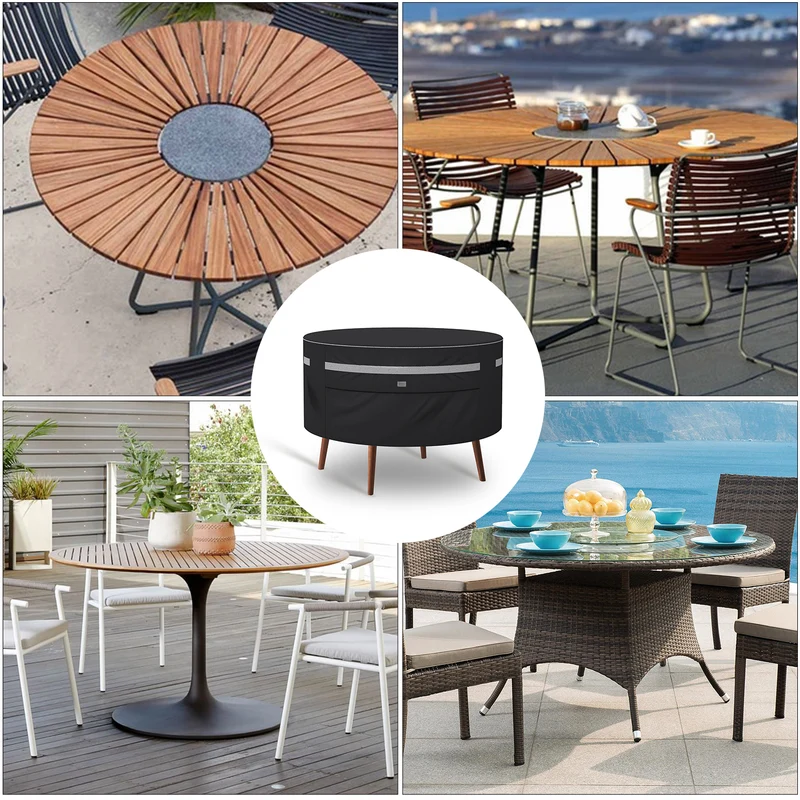 Sekey Runde Gartenmöbel Schutzhülle Ø130 × 71 cm – Wasserdichte Abdeckung aus 210D Oxford-Gewebe, UV-beständig, Reißfest & Windfest für Gartentisch und Poly-Rattan-Möbel