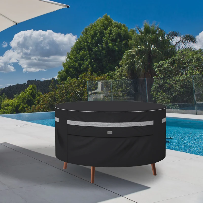 Sekey Runde Gartenmöbel Schutzhülle Ø130 × 71 cm – Wasserdichte Abdeckung aus 210D Oxford-Gewebe, UV-beständig, Reißfest & Windfest für Gartentisch und Poly-Rattan-Möbel