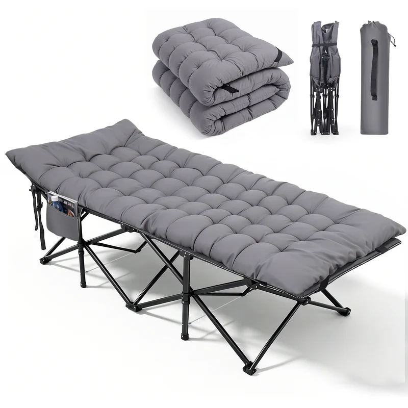 Sekey XXL Klappbett 202 × 80 × 45 cm – Extra breites Feldbett mit 7 cm Matratze, Campingbett bis 200 kg, Faltbares Gästebett mit Seitentasche aus Oxford-Gewebe für Camping, Garten & Outdoor