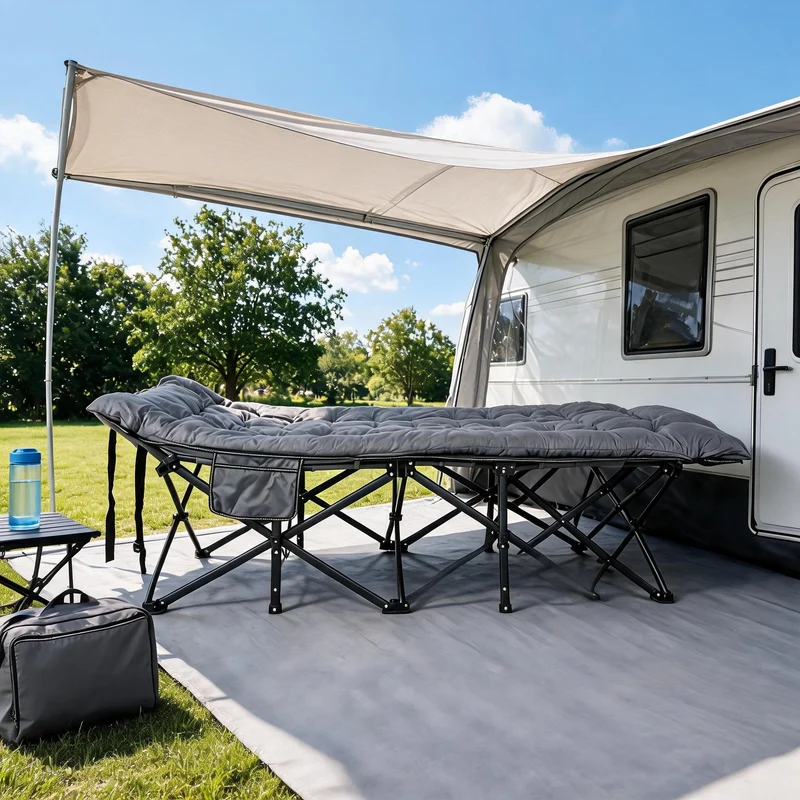 Sekey XXL Klappbett 202 × 80 × 45 cm – Extra breites Feldbett mit 7 cm Matratze, Campingbett bis 200 kg, Faltbares Gästebett mit Seitentasche aus Oxford-Gewebe für Camping, Garten & Outdoor