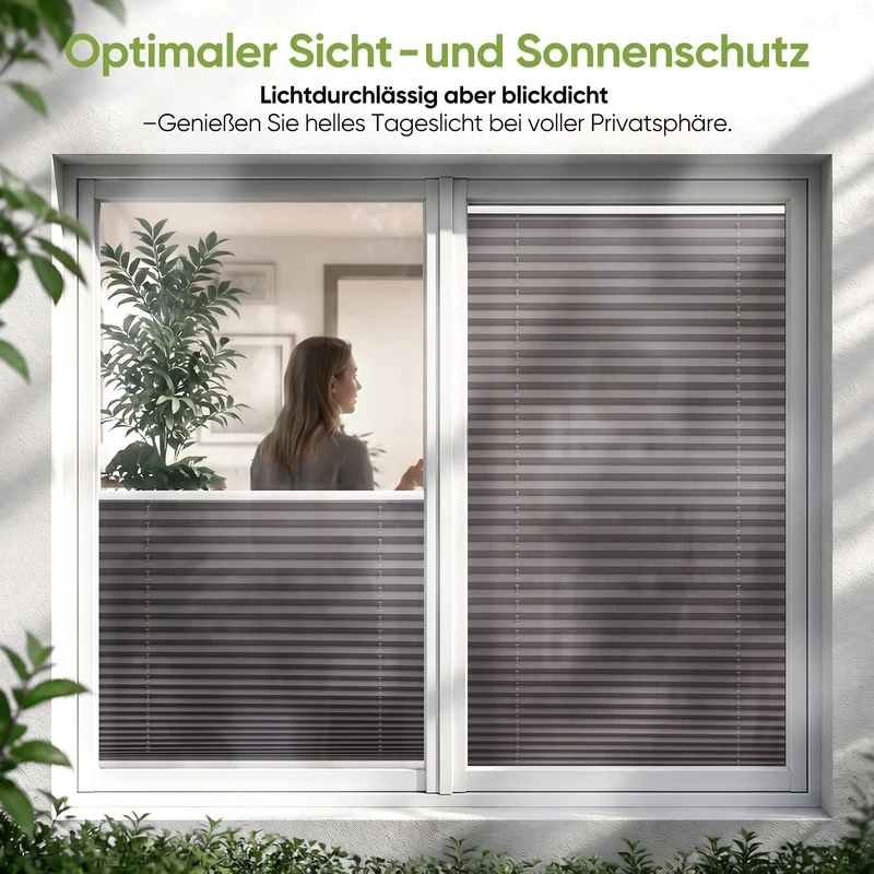Salcar Plissee ohne Bohren Klemmfix Anthrazit – stufenlos verstellbares Faltrollo, blickdicht & lichtdurchlässig, Sichtschutz für Fenster & Türen mit Alu-Schienen