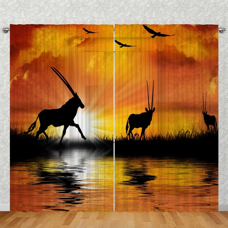 2-tlg. Set Schal mit Druckmotiv Afrika Antilopen BxH 270x245cm (2x BxH 135x245cm) (transparent)
