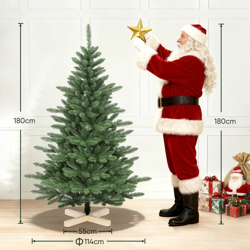 Salcar Künstlicher Weihnachtsbaum 180 cm / 210 cm – Realistischer PVC Tannenbaum mit Holzständer für Innen & Außen