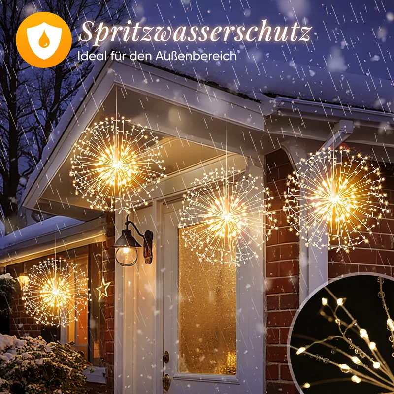 Salcar LED Leuchtkugel Weihnachten Feuerwerk Lichterkette – 198 LEDs, 8 Modi, Timer & Fernbedienung, Batteriebetrieben & IP44 Wasserdicht – Weihnachtsbeleuchtung für Innen & Außen