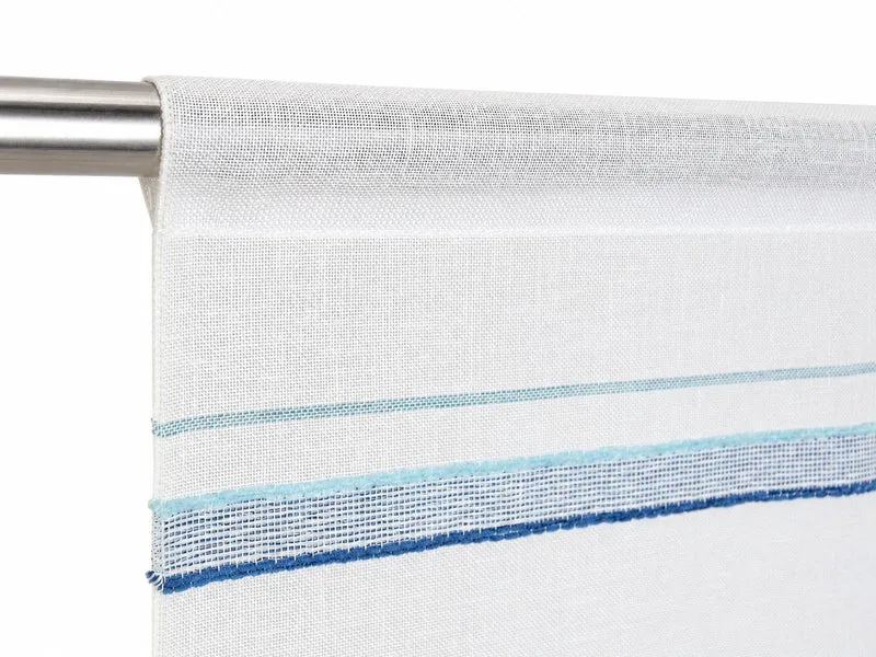 Design Mini Flächenvorhang Set blau Leinen Webstreifen Scheibengardine