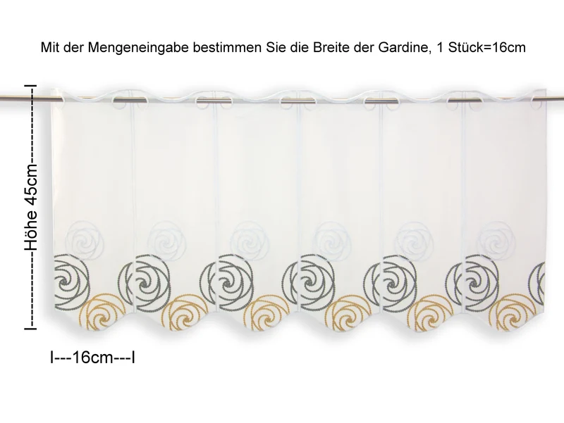 Scheibengardine Kreise bestickt oliv gelb nach Maß