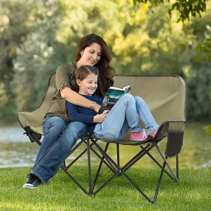 Sunula Faltbarer Campingsofa für 2 Personen, Tragbarer Campingstuhl bis 150 kg, Mit Armlehne und Tragetasche, Outdoor-Faltstuhl, Ideal für Picknick, Camping, Garten, Balkon, Angeln