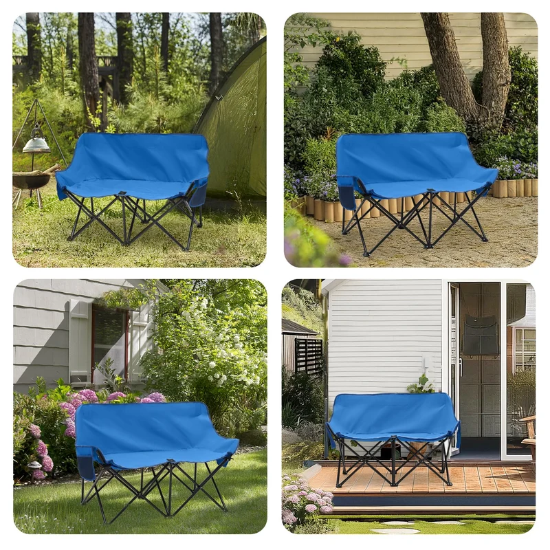 Sunula Faltbarer Campingsofa für 2 Personen, Tragbarer Campingstuhl bis 150 kg, Mit Armlehne und Tragetasche, Outdoor-Faltstuhl, Ideal für Picknick, Camping, Garten, Balkon, Angeln