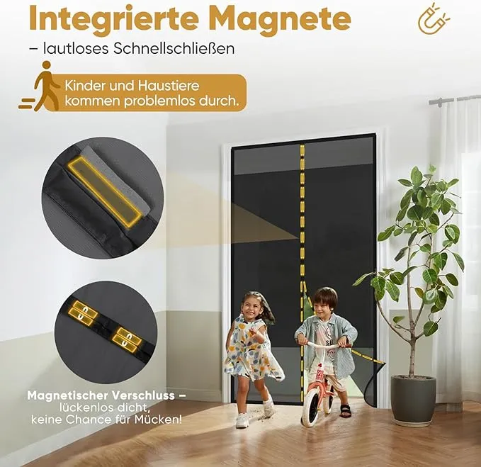 Sekey Fliegengitter Balkontür Magnet, Insektenschutz mit Privatsphäre, Klettverschluss-Montage, Bohrenfrei, Passend für Holz-, Eisen- & Aluminiumtüren, Schwarz