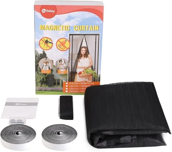 Sekey Magnet Fliegengitter für Balkontür – Selbstklebender Insektenschutz ohne Bohren, zuschneidbar & vielseitig einsetzbar (Schwarz)