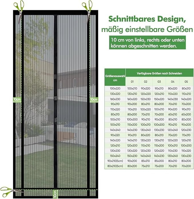 Sekey Magnet Fliegengitter für Balkontür – Selbstklebender Insektenschutz ohne Bohren, zuschneidbar & vielseitig einsetzbar (Schwarz)